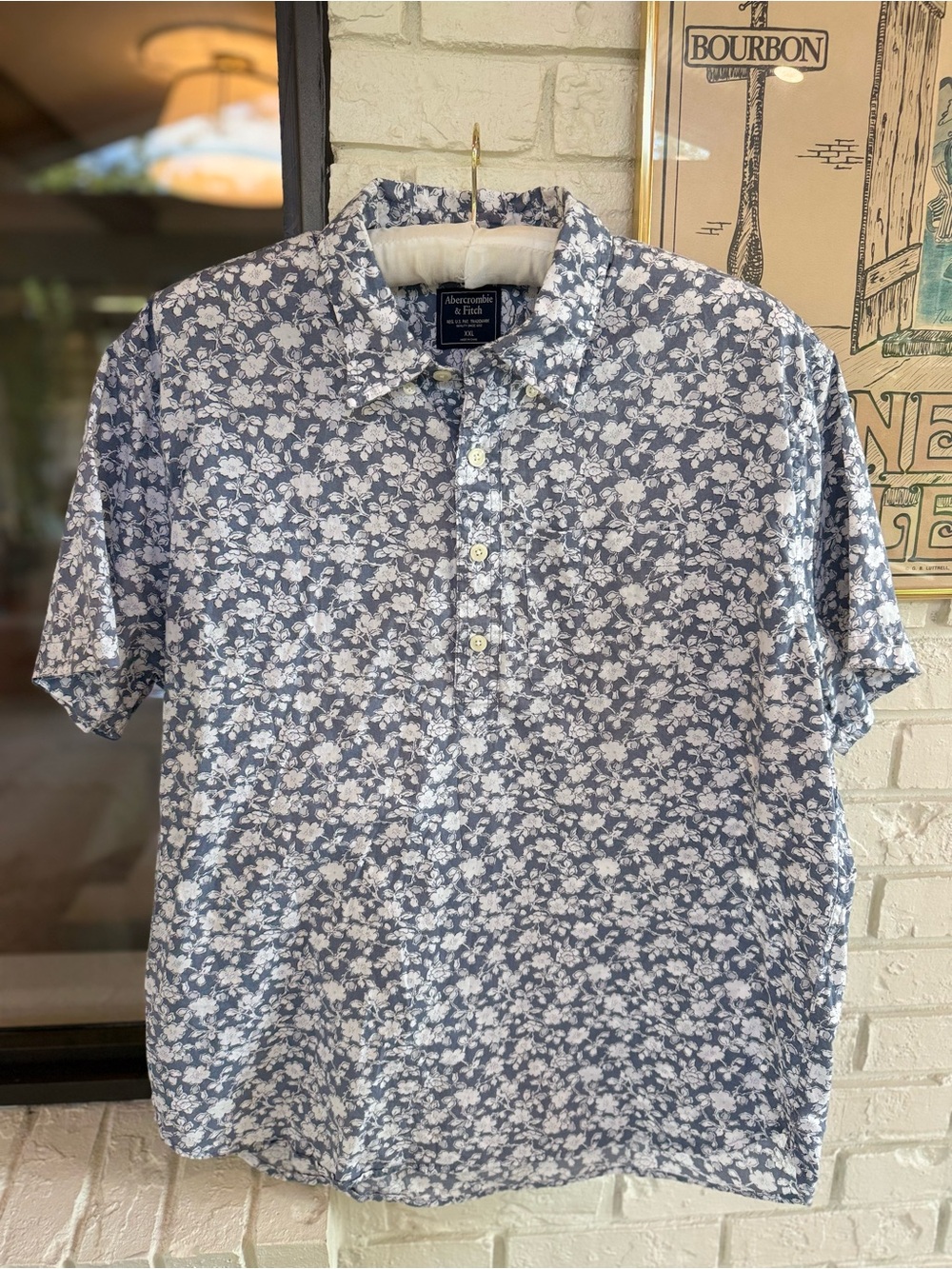Abercrombie & Fitch Men's Blue Floral Short-Sleeve Polo Shirt